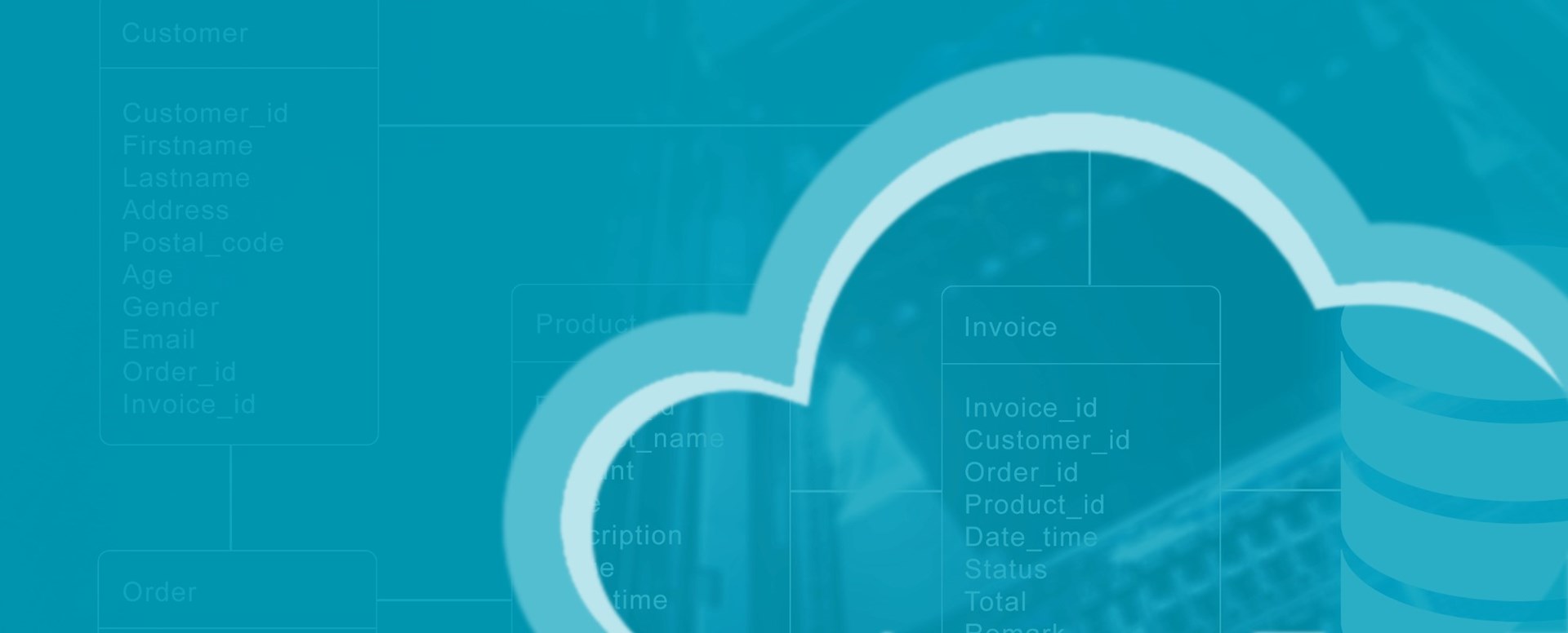 Cloud with turquoise background and technical words